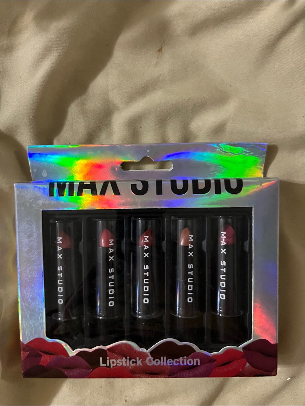 Max Studio Holographic Lipstick Set - Black Tubes with Assorted Reds & Nudes